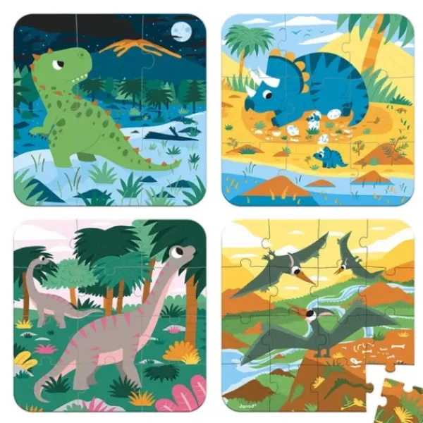 Janod Puzzle Bébé / Enfant|4 Puzzles Evolutifs Dinosaures