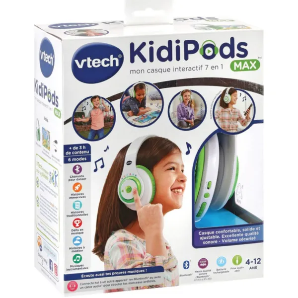 VTech Casque Audio Et Interactif 7 En 1 - Kidipods Max- Enceintes Bluetooth Et Casques Audio
