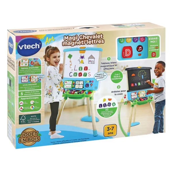 VTech Chevalet En Bois 3 En 1 - Magi Chevalet Magneti'Lettres- Tableaux, Ardoises