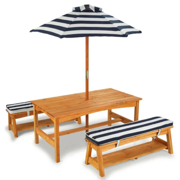 KidKraft Ensemble Table Et Bancs Avec Parasol- Tables Et Chaises De Jardin