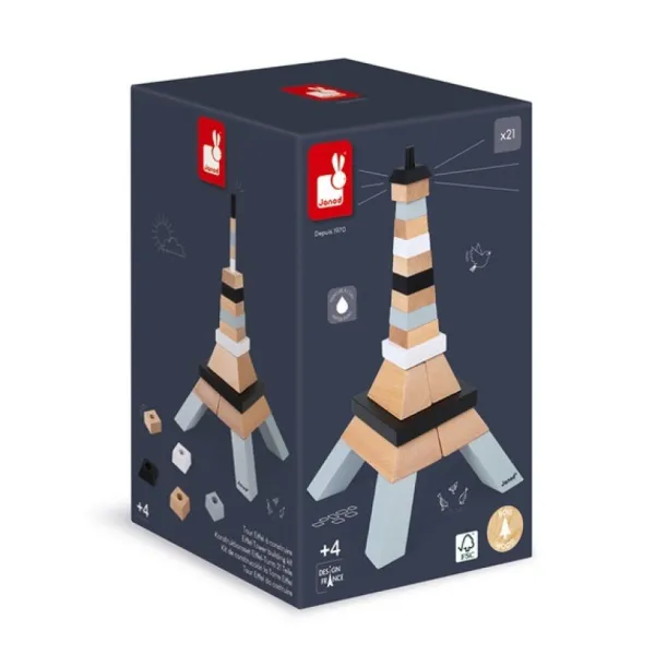 Janod Jeu De Construction En Bois Tour Eiffel- Planchettes Et Construction En Bois