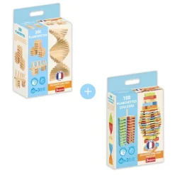 WOOD N PLAY Lot De Barils De 300 Planchettes En Bois Naturel Et Couleur- Planchettes Et Construction En Bois