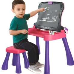VTech Magi Bureau Interactif 4 En 1 Rose- Tableaux, Ardoises