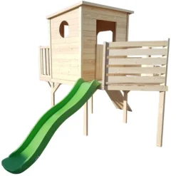 LG Distribution Maison En Bois Bateau Avec Toboggan- Cabanes Et Maisonnettes