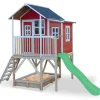 Exit Toys Maison En Bois Loft 550 Rouge Avec Bac A Sable Et Toboggan- Aires De Jeux