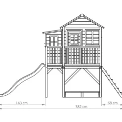 Exit Toys Maison En Bois Loft 550 Rouge Avec Bac A Sable Et Toboggan- Aires De Jeux