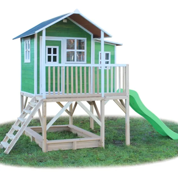 Exit Toys Maison En Bois Loft 550 Verte Avec Bac A Sable Et Toboggan- Aires De Jeux