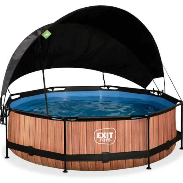 Exit Toys Piscine Wood 300 X 76 Avec Pompe Filtrante Et Voile D'Ombrage- Bouées Jeux Gonflables Et Piscines