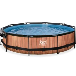 Exit Toys Piscine Wood 360 X 76 Avec Pompe Filtrante Et Dome- Bouées Jeux Gonflables Et Piscines