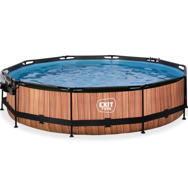 Exit Toys Piscine Wood 360 X 76 Avec Pompe Filtrante Et Dome- Bouées Jeux Gonflables Et Piscines