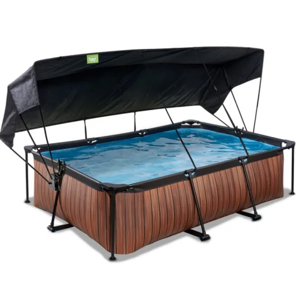 Exit Toys Piscine Wood 220 X 150 X 65 Avec Pompe Filtrante Et Voile D'Ombrage- Bouées Jeux Gonflables Et Piscines