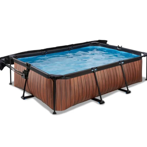 Exit Toys Piscine Wood 220 X 150 X 65 Avec Pompe Filtrante Et Voile D'Ombrage- Bouées Jeux Gonflables Et Piscines