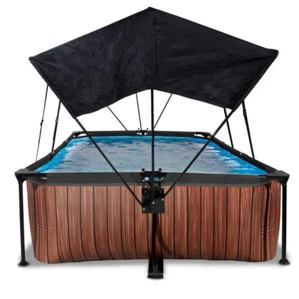 Exit Toys Piscine Wood 220 X 150 X 65 Avec Pompe Filtrante Et Voile D'Ombrage- Bouées Jeux Gonflables Et Piscines