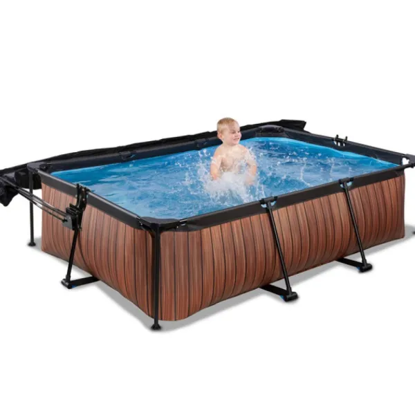 Exit Toys Piscine Wood 220 X 150 X 65 Avec Pompe Filtrante Et Voile D'Ombrage- Bouées Jeux Gonflables Et Piscines