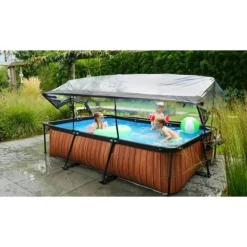 Exit Toys Piscine Wood 300 X 200 X 65 Avec Pompe Filtrante Et Dome- Bouées Jeux Gonflables Et Piscines