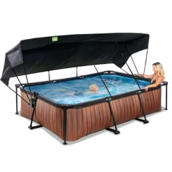 Exit Toys Piscine Wood 300 X 200 X 65 Avec Pompe Filtrante Et Voile D'Ombrage- Bouées Jeux Gonflables Et Piscines