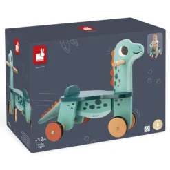 Janod Porteur Dinosaure Portosaurus En Bois- Porteurs & Jouets À Bascules