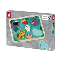 Janod Puzzle Bébé / Enfant|Puzzle Chunky En Bois - La Jungle - Partenariat Wwf®