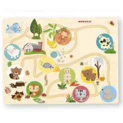 WOOD N PLAY Puzzle Bébé / Enfant|Puzzle Circuit En Bois Avec Animaux