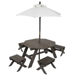 KidKraft Table En Bois Avec Tabourets Et Parasol- Tables Et Chaises De Jardin