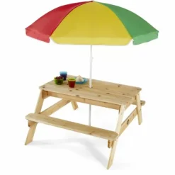 Plum Table Pique-Nique En Bois Avec Parasol- Tables Et Chaises De Jardin