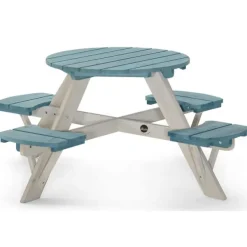 Plum Table Ronde Avec Sieges Bleus En Bois- Tables Et Chaises De Jardin