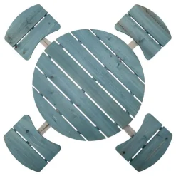 Plum Table Ronde Avec Sieges Bleus En Bois- Tables Et Chaises De Jardin