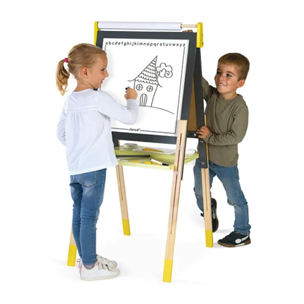 Janod Tableau Reglable En Bois Ardoise Et Magnetique - Jaune- Tableaux, Ardoises