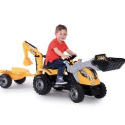 Smoby Tracteur A Pedales Builder Max Avec Remorque- Tracteurs À Pédales