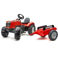 Falk Tracteur A Pedales Massey Ferguson Rouge Avec Remorque- Tracteurs À Pédales