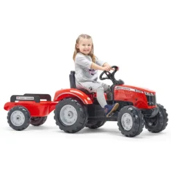 Falk Tracteur A Pedales Massey Ferguson Rouge Avec Remorque- Tracteurs À Pédales