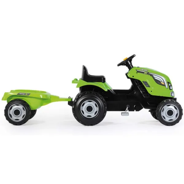 Smoby Tracteur Farmer Xl + Remorque - Capot Ouvrable - Vert- Tracteurs À Pédales