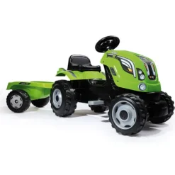 Smoby Tracteur Farmer Xl + Remorque - Capot Ouvrable - Vert- Tracteurs À Pédales
