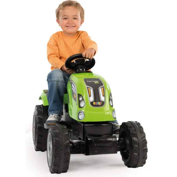 Smoby Tracteur Farmer Xl + Remorque - Capot Ouvrable - Vert- Tracteurs À Pédales